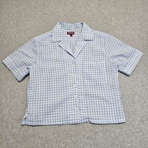 STAUD Blue and White Checkered Button Down Shirt